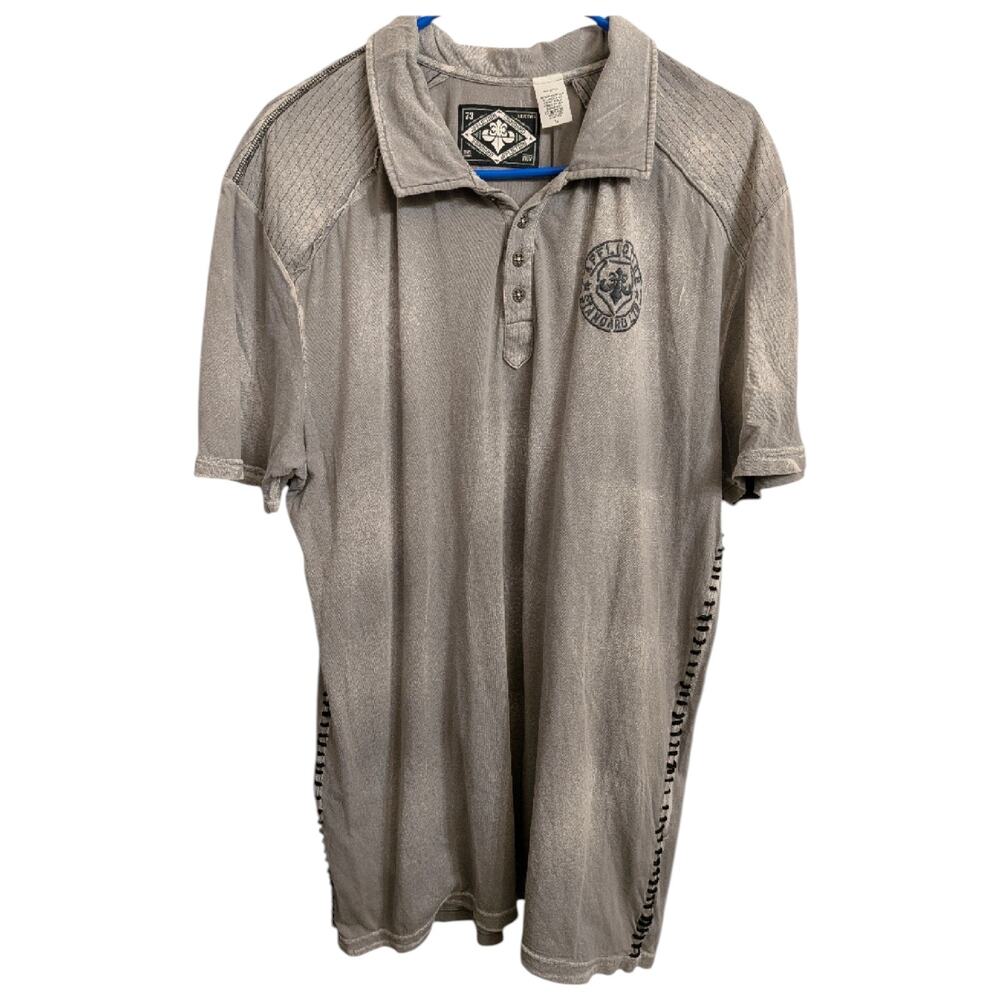 AFFLICTION Standard Men's XL Tan Polo Shirt Black Thick Contrast Stitching